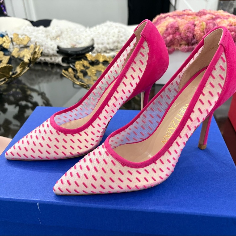 Stuart Weitzman Chic Pink and White Stiletto Heels New